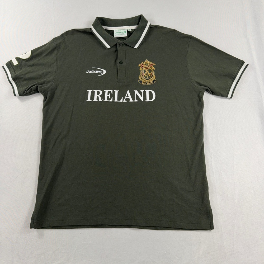 Lansdowne Ireland Polo Shirt Celtic Nation Embroidered Rugby Top Olive Men L